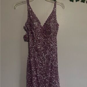 Sherri Hill Dusty Lavender Sequin V-Neck Spaghetti Strap Gown